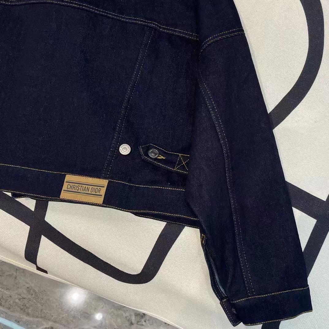 Dior Men CD Cropped Jacket Deep Blue Cotton Denim Bee Unlined