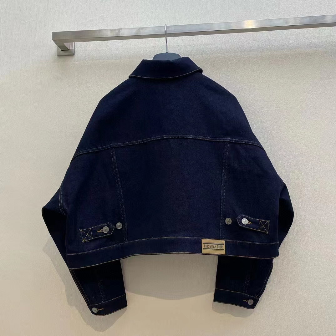 Dior Men CD Cropped Jacket Deep Blue Cotton Denim Bee Unlined