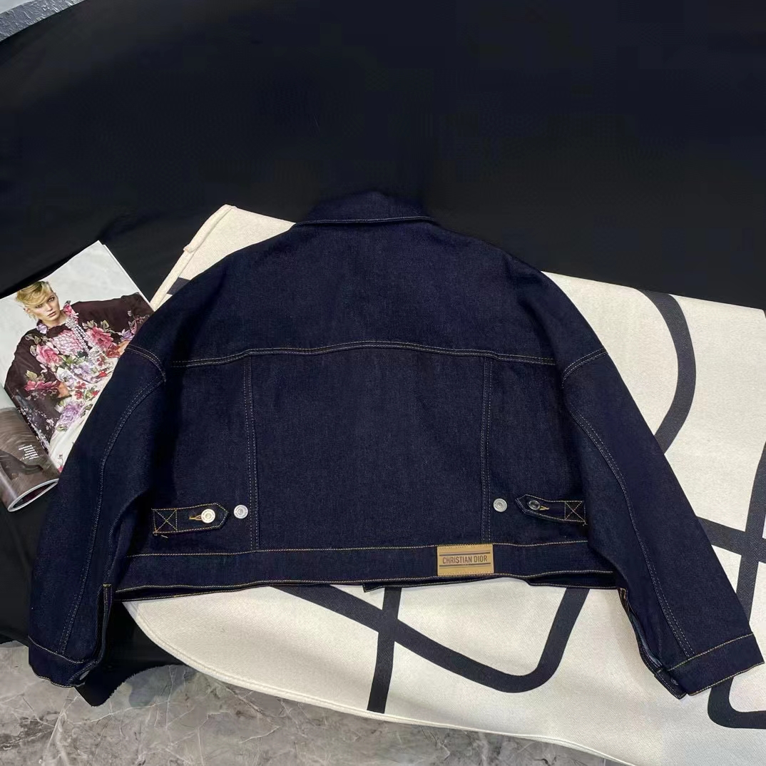 Dior Men CD Cropped Jacket Deep Blue Cotton Denim Bee Unlined