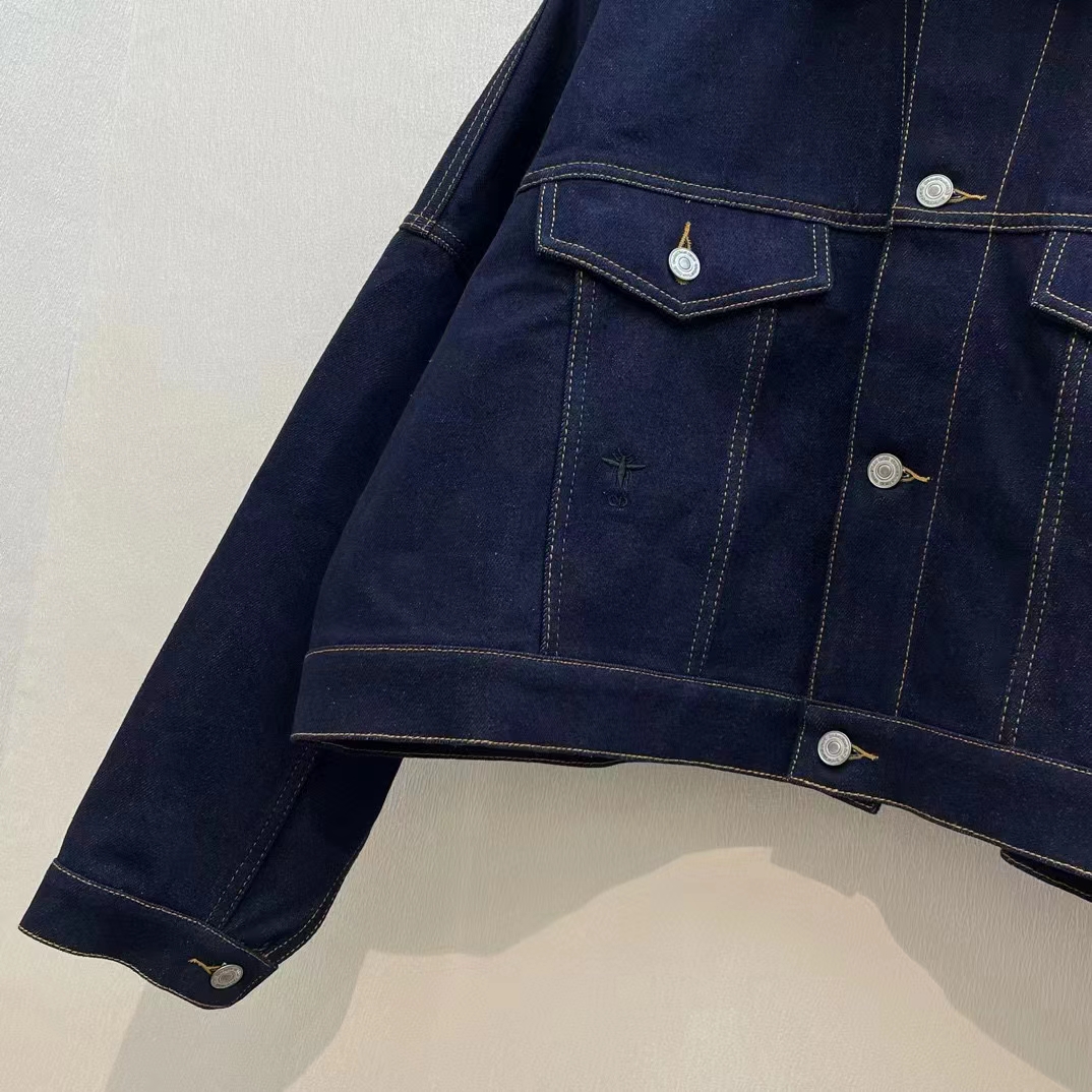 Dior Men CD Cropped Jacket Deep Blue Cotton Denim Bee Unlined