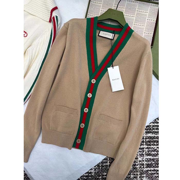 G*u*i men gg knit wool cardigan web v-neck long sleeves