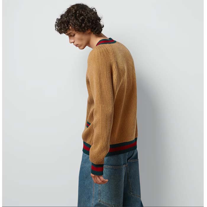 G*u*i men gg knit wool cardigan web v-neck long sleeves