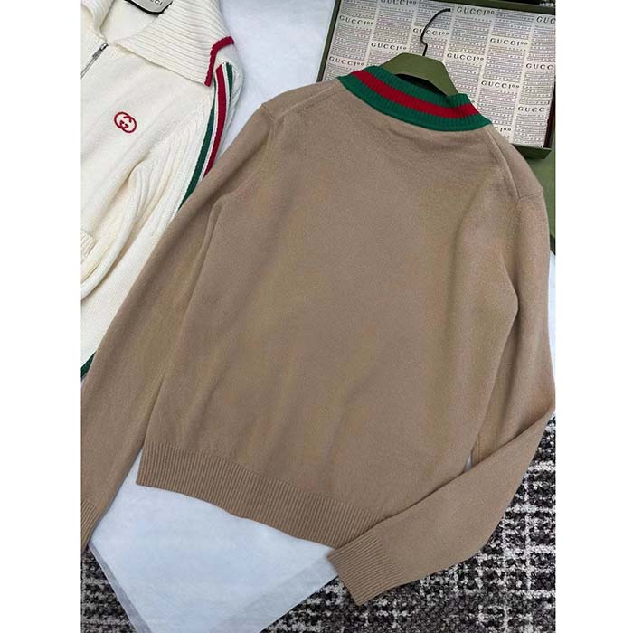 G*u*i men gg knit wool cardigan web v-neck long sleeves
