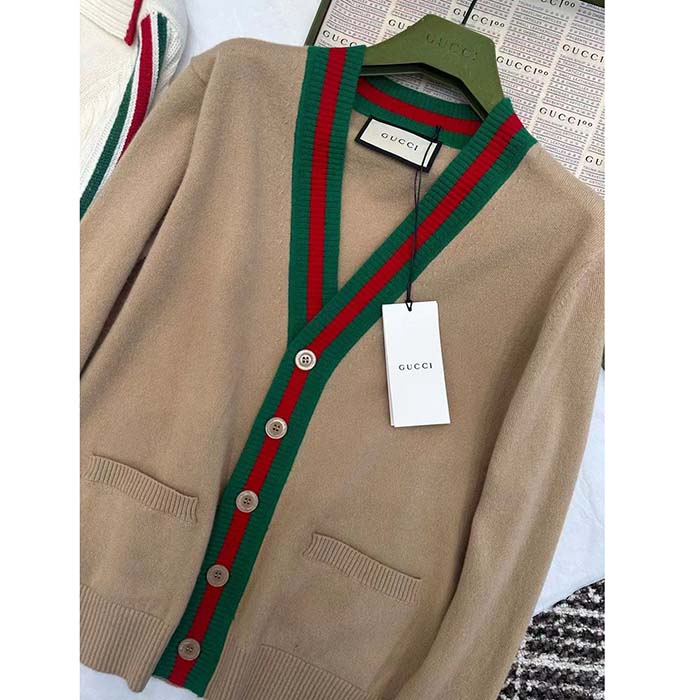 G*u*i men gg knit wool cardigan web v-neck long sleeves