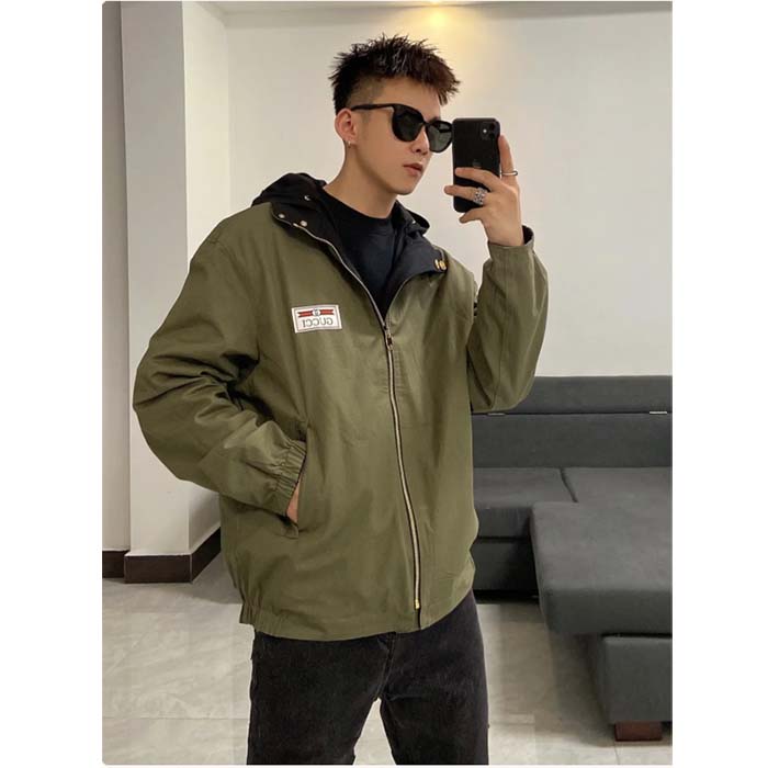 G*u*i men gg lightweight canvas jacket olive green nylon interlocking g