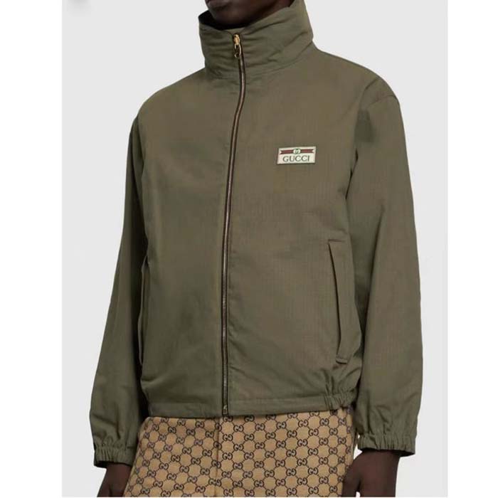 G*u*i women gg lightweight canvas jacket olive green nylon interlocking g