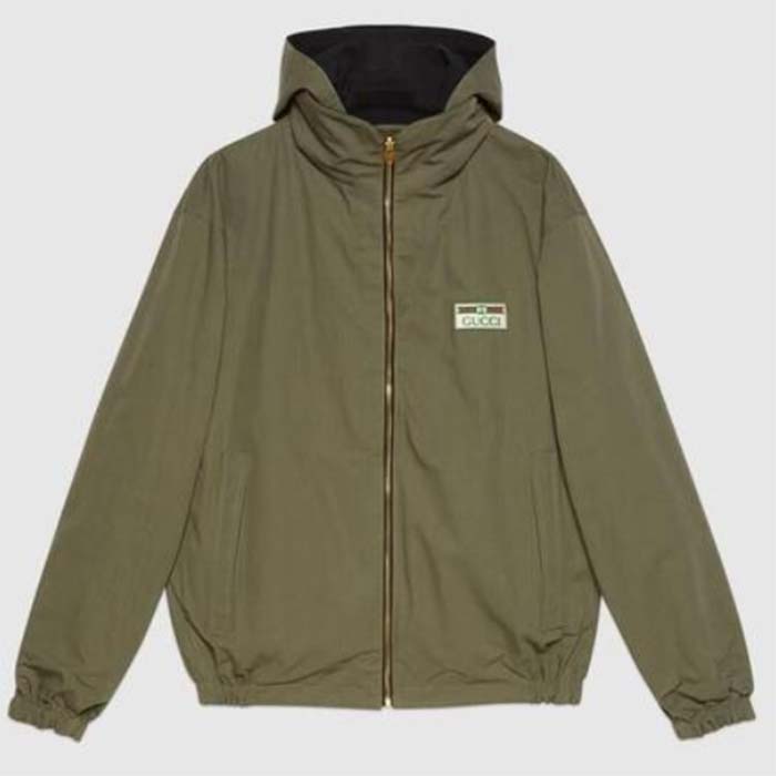 G*u*i women gg lightweight canvas jacket olive green nylon interlocking g