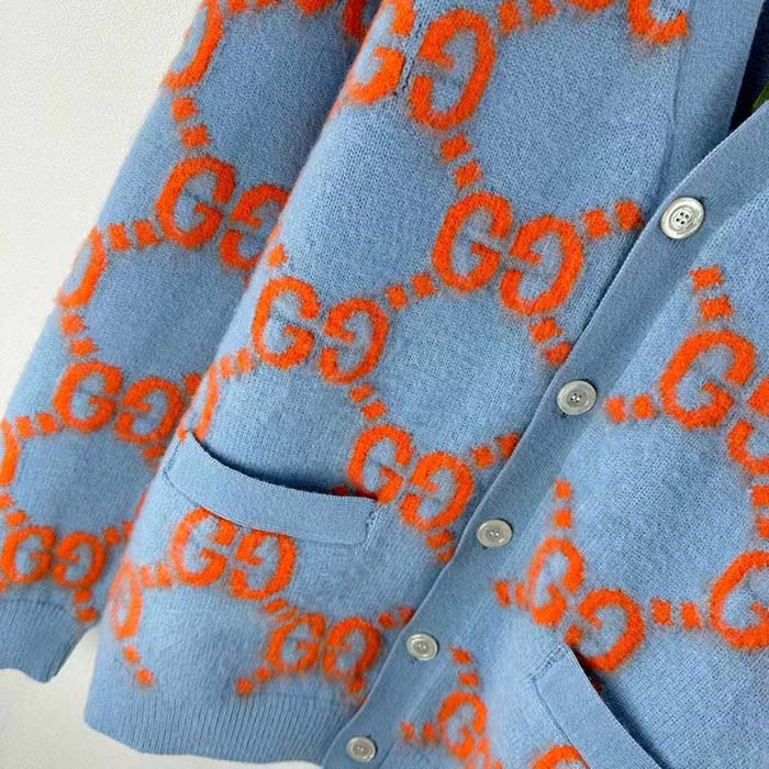 G*u*i men wool cardigan gg intarsia blue v-neck long sleeves