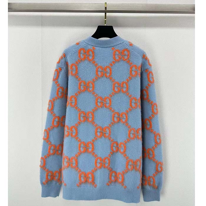 G*u*i men wool cardigan gg intarsia blue v-neck long sleeves