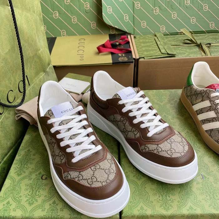 G*u*i unisex gg sneaker brown leather rubber sole mid-heel
