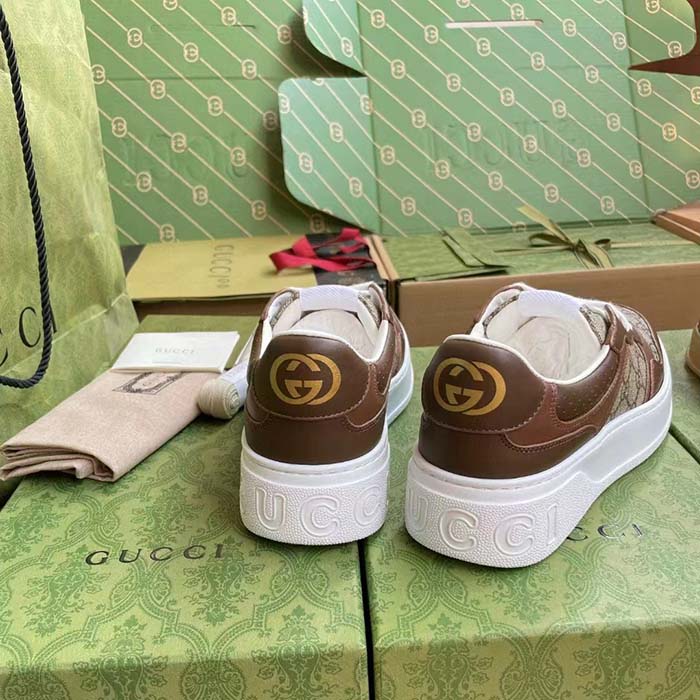 G*u*i unisex gg sneaker brown leather rubber sole mid-heel