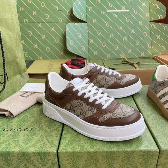 G*u*i unisex gg sneaker brown leather rubber sole mid-heel