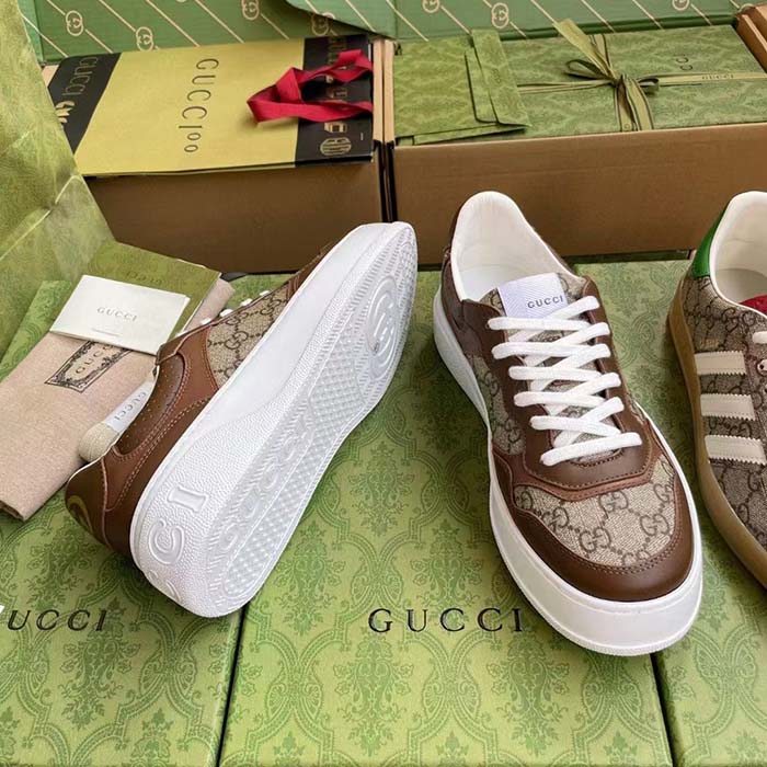 G*u*i unisex gg sneaker brown leather rubber sole mid-heel