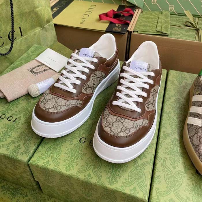 G*u*i unisex gg sneaker brown leather rubber sole mid-heel