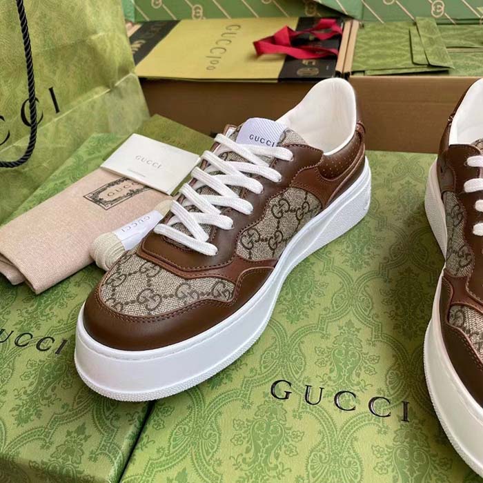 G*u*i unisex gg sneaker brown leather rubber sole mid-heel