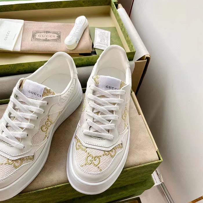 G*u*i unisex gg sneaker white leather lace-up mid-heel