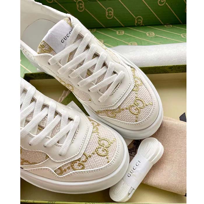 G*u*i unisex gg sneaker white leather lace-up mid-heel