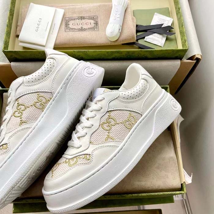 G*u*i unisex gg sneaker white leather lace-up mid-heel