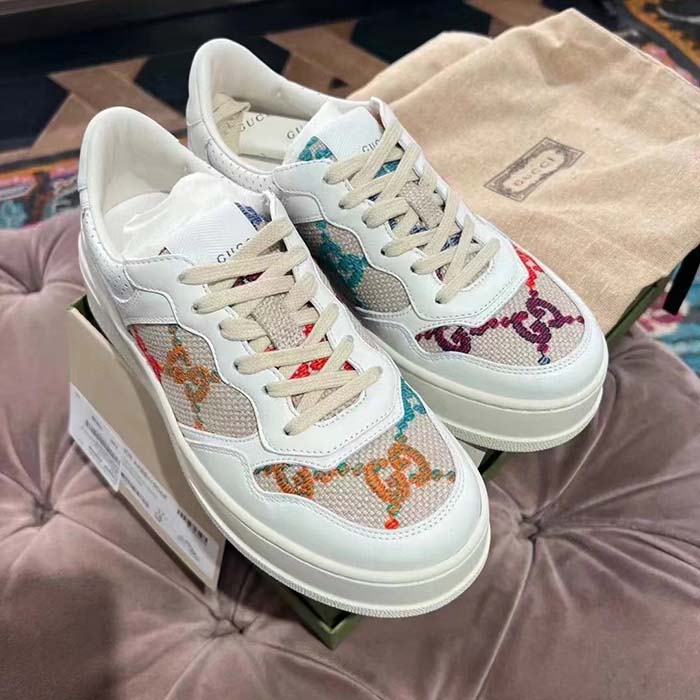G*u*i unisex gg sneaker white leather rubber sole mid-heel