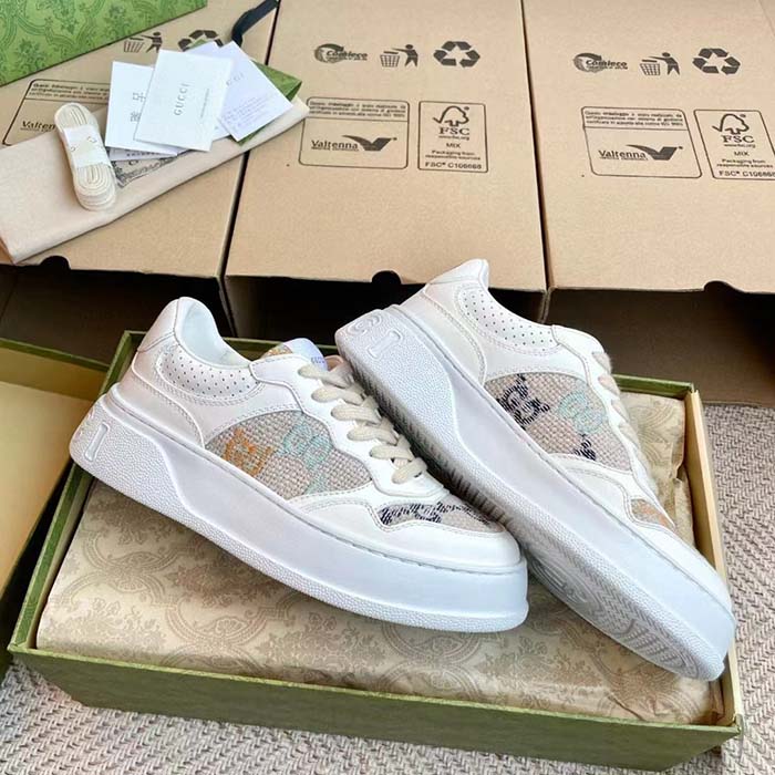G*u*i unisex gg sneaker white leather rubber sole mid-heel