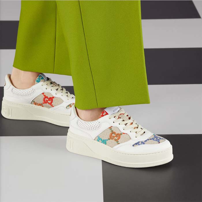 G*u*i unisex gg sneaker white leather rubber sole mid-heel