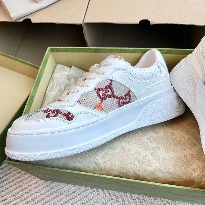G*u*i unisex gg sneaker white leather rubber sole mid-heel