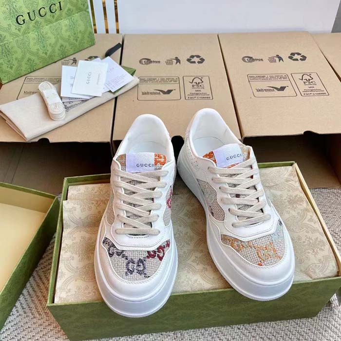 G*u*i unisex gg sneaker white leather rubber sole mid-heel