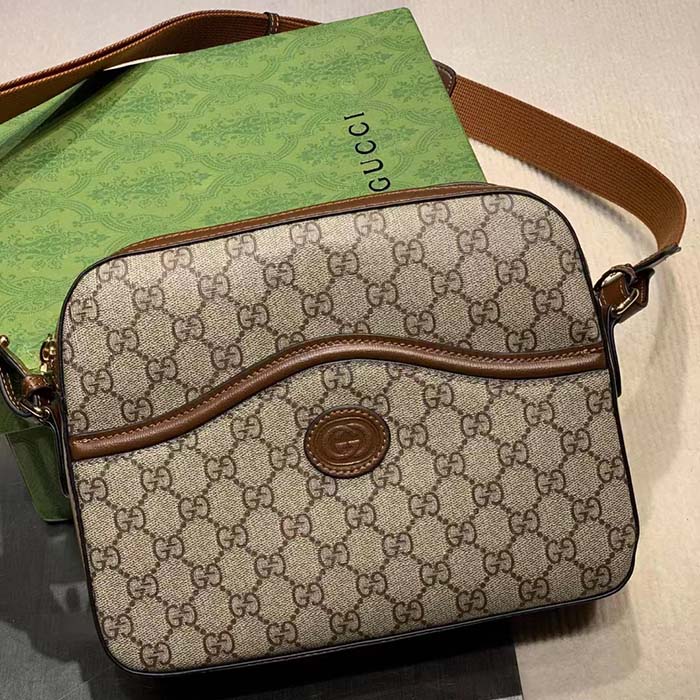 G*u*i unisex messenger bag interlocking g beige ebony gg supreme canvas brown leather style ‎675891 92thg 8563