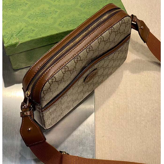 G*u*i unisex messenger bag interlocking g beige ebony gg supreme canvas brown leather style ‎675891 92thg 8563
