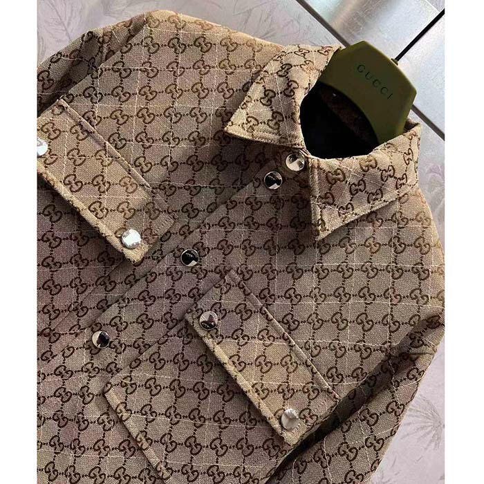 G*u*i men gg canvas shirt point collar dropped shoulder long sleeves