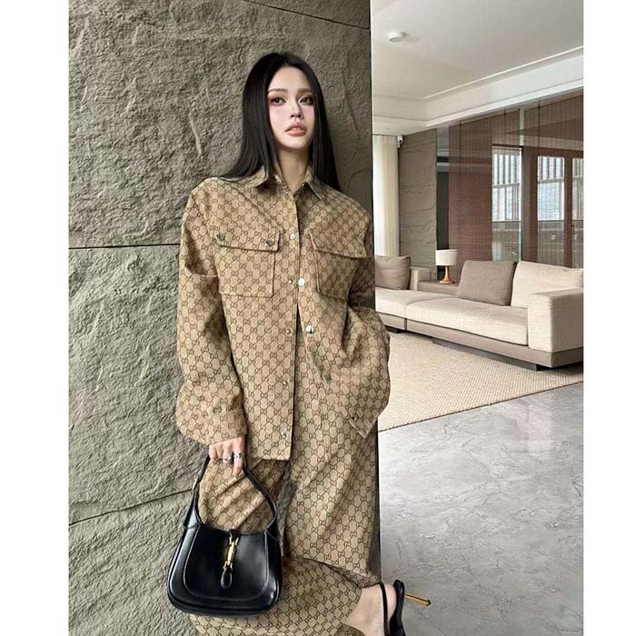 G*u*i women gg canvas shirt point collar dropped shoulder long sleeves