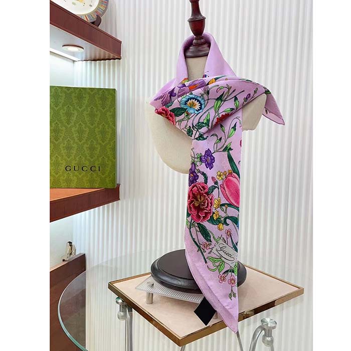 G*u*i women gg flora print silk carré multicolor purple twill
