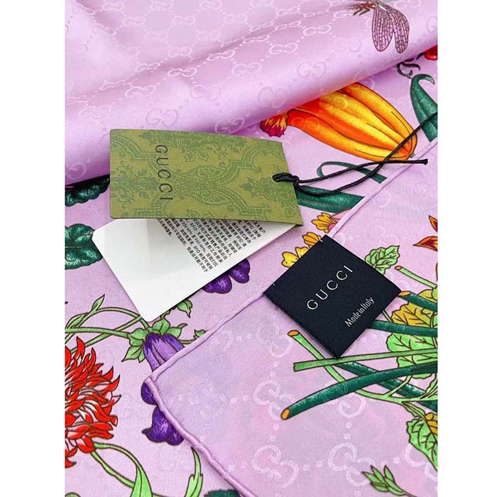 G*u*i women gg flora print silk carré multicolor purple twill