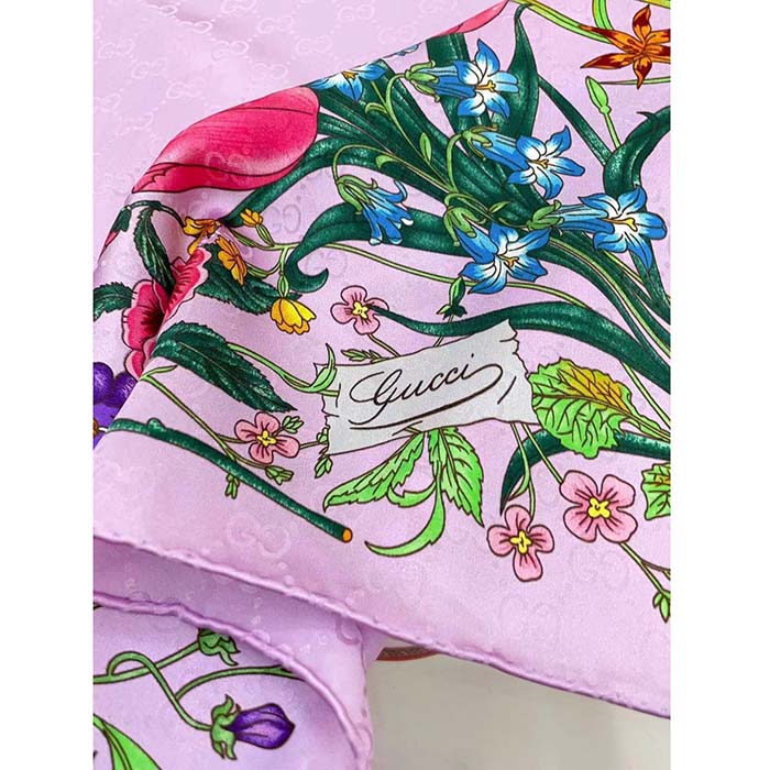 G*u*i women gg flora print silk carré multicolor purple twill