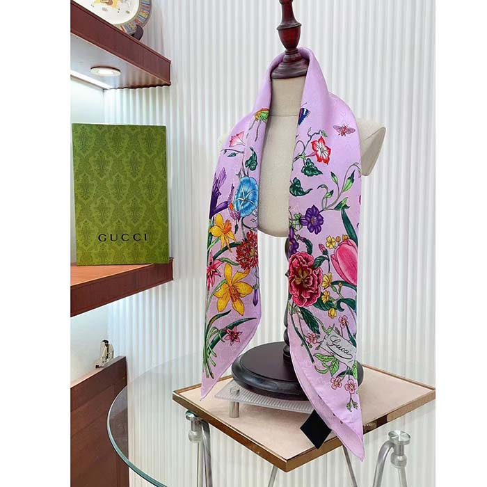 G*u*i women gg flora print silk carré multicolor purple twill