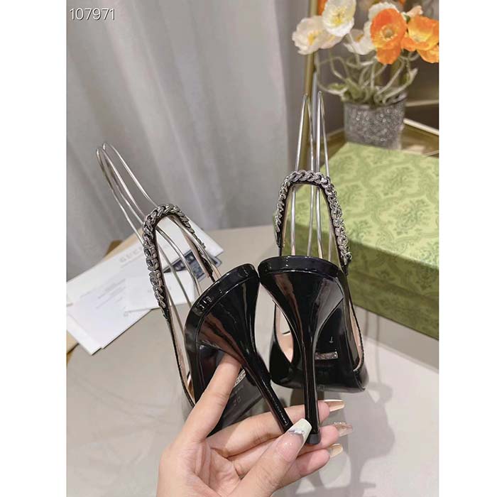 G*u*i women gg G*u*i signoria slingback pump black patent leather high heel