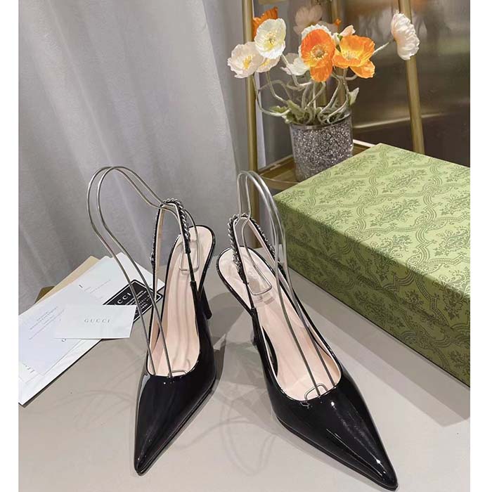 G*u*i women gg G*u*i signoria slingback pump black patent leather high heel