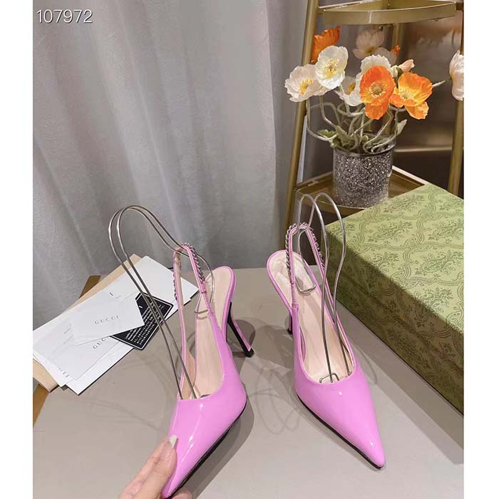 G*u*i women gg G*u*i signoria slingback pump pink patent leather low heel