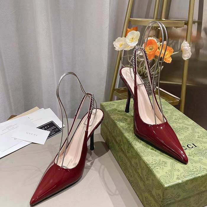 G*u*i women gg G*u*i signoria slingback pump red patent leather high heel