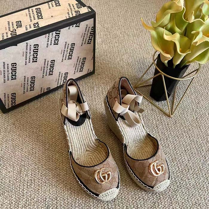 G*u*i women gg matelassé platform espadrille double g high 12 cm heel