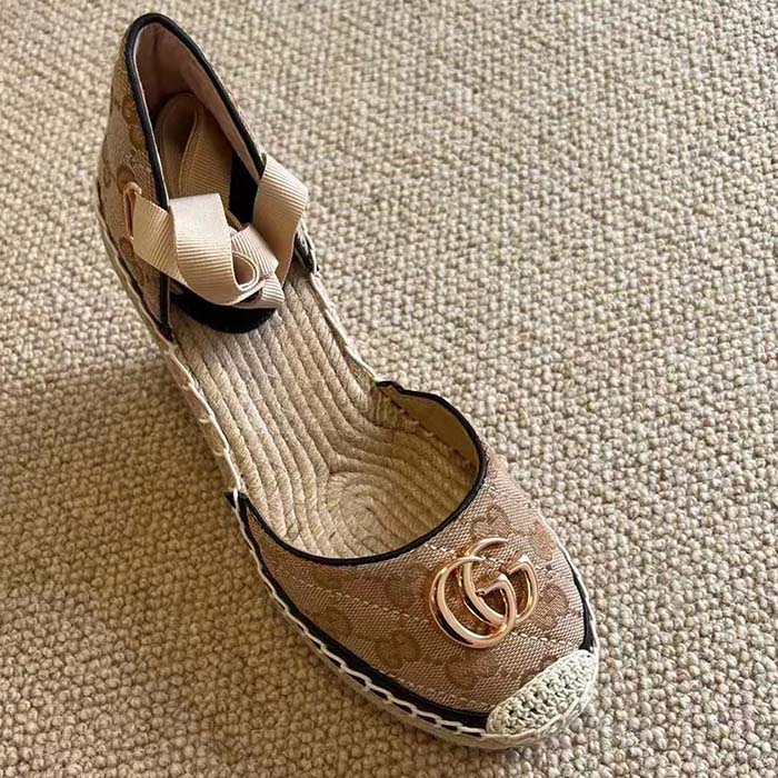 G*u*i women gg matelassé platform espadrille double g high 12 cm heel