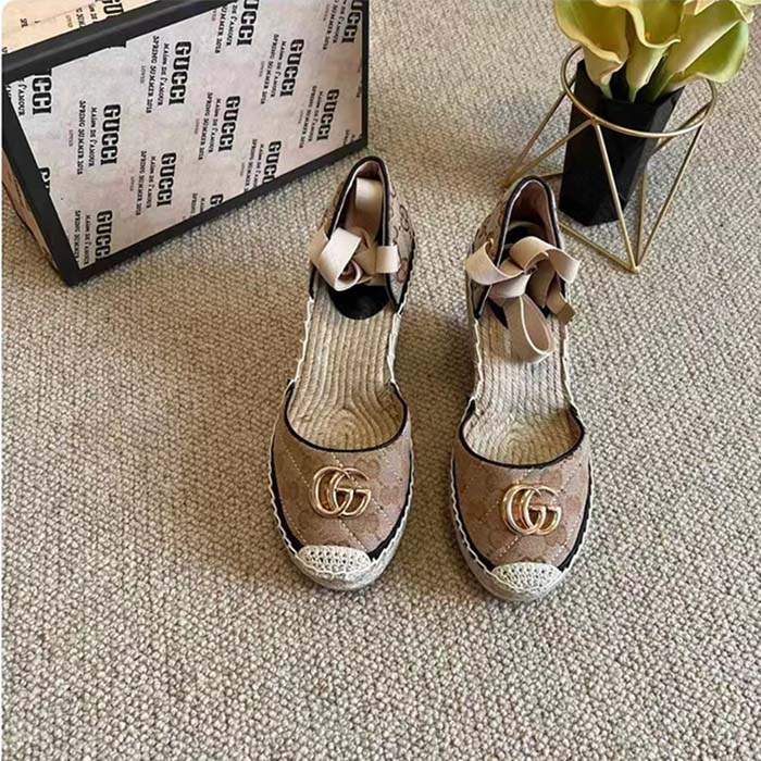 G*u*i women gg matelassé platform espadrille double g high 12 cm heel