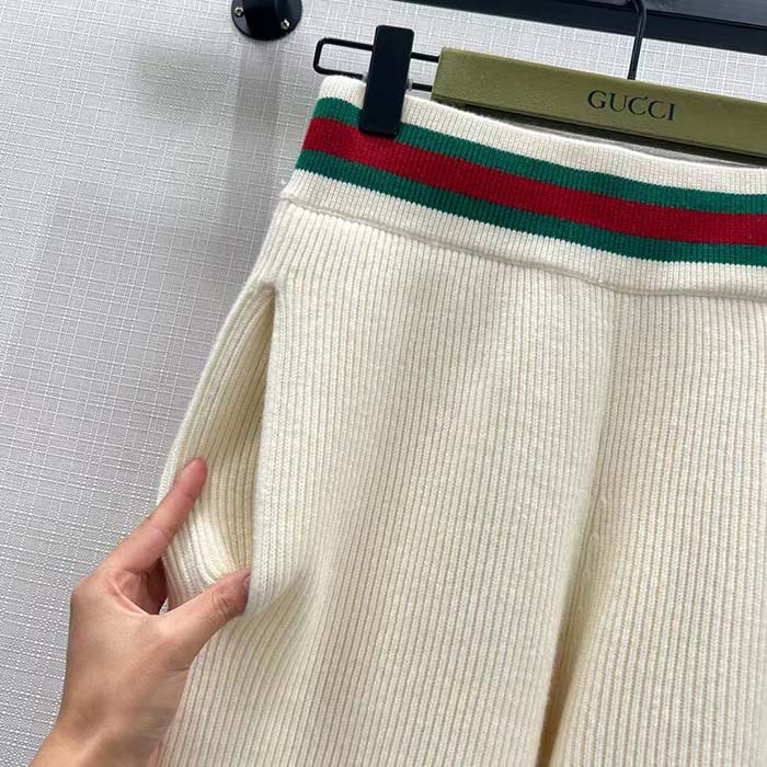 G*u*i women gg rib wool pant web elastic waist drawstring elastic leg cuffs