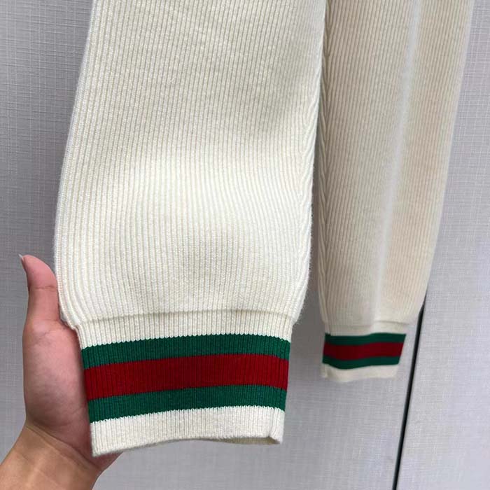 G*u*i women gg rib wool pant web elastic waist drawstring elastic leg cuffs