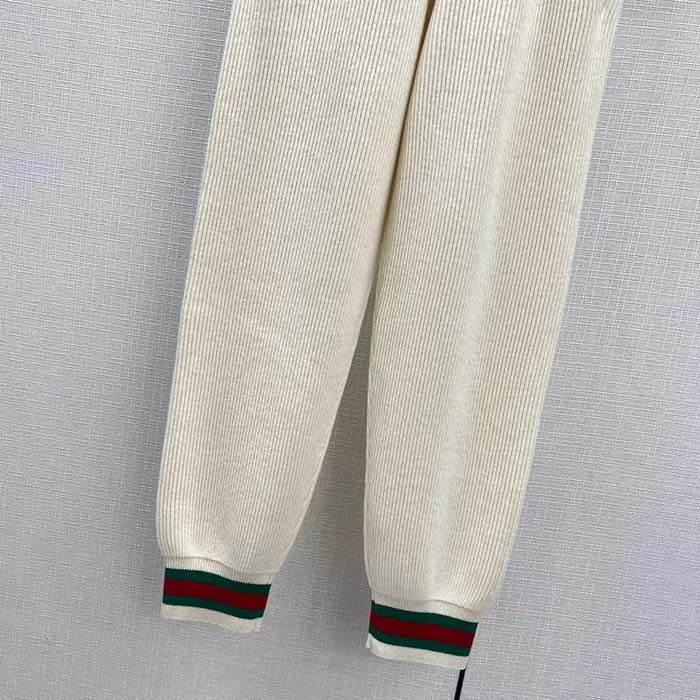 G*u*i women gg rib wool pant web elastic waist drawstring elastic leg cuffs