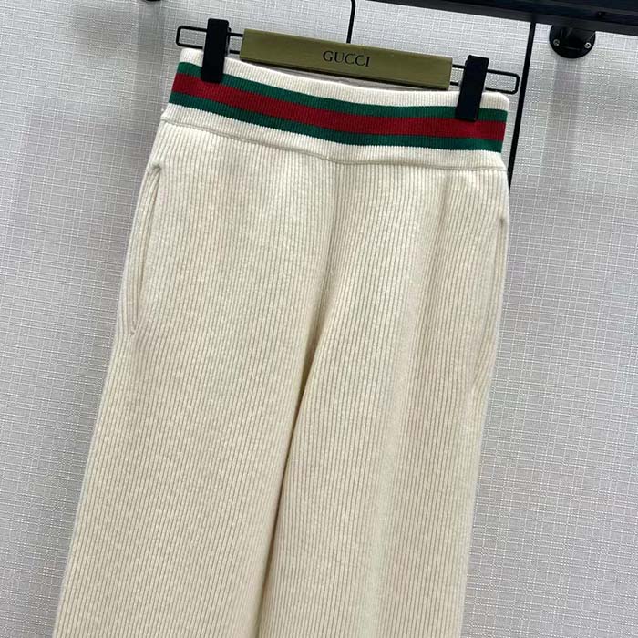 G*u*i women gg rib wool pant web elastic waist drawstring elastic leg cuffs