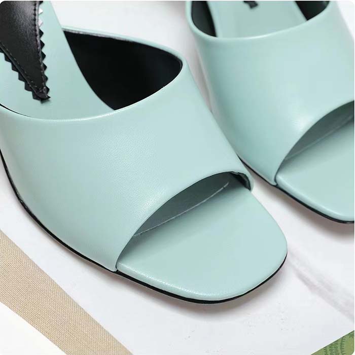 G*u*i women interlocking g heel sandal light green leather mid 7.6 cm heel