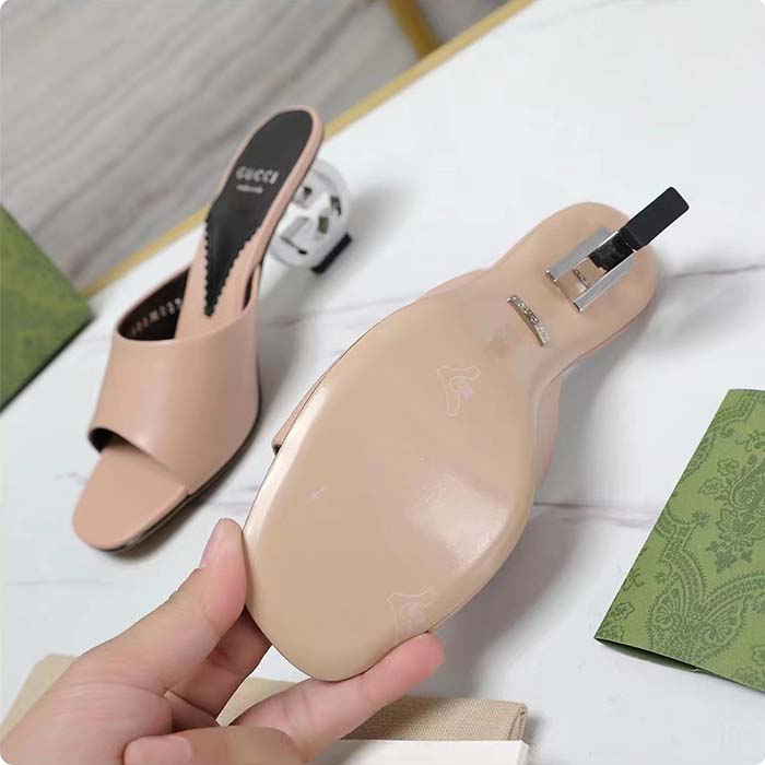 G*u*i women interlocking g heel sandal light pink leather mid 7.6 cm heel
