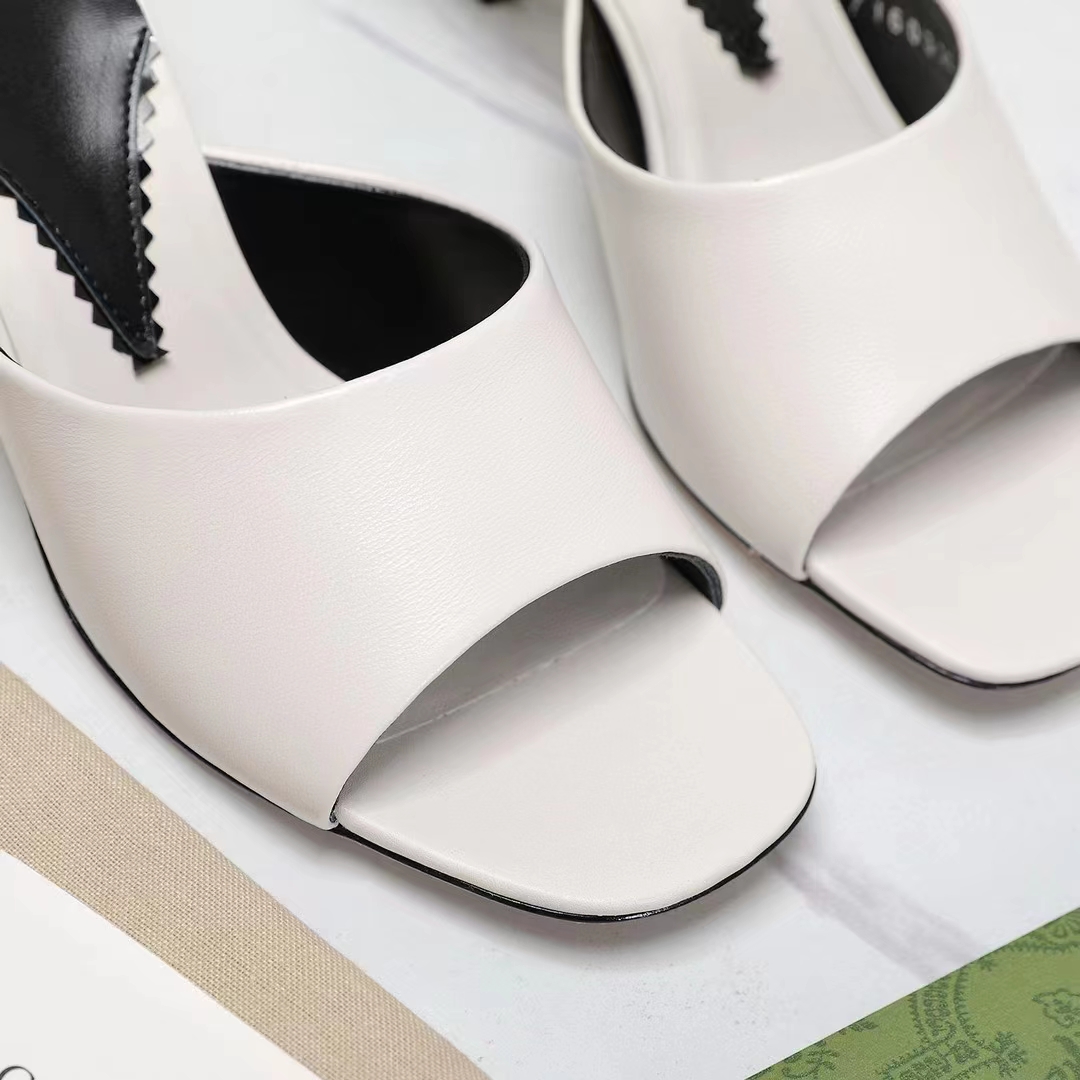 G*u*i women interlocking g heel sandal white leather mid 7.6 cm heel