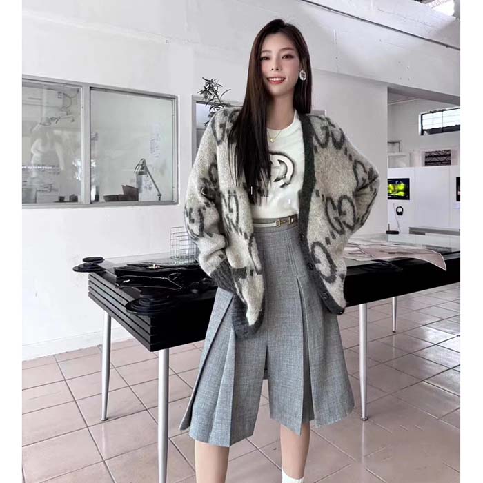 G*u*i women reversible gg mohair cardigan wool v-neck front pockets